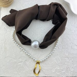 گردنبند زنانه پارچه ای دو لاین مدل مروارید کد N5169