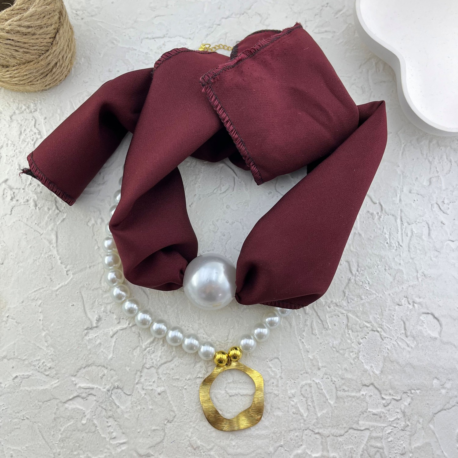 گردنبند زنانه پارچه ای دو لاین مدل مروارید کد N5171