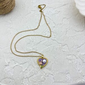 گردنبند زنانه میناکاری مدل قلب و مروارید کد N5006