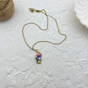گردنبند زنانه میناکاری مدل گل و مروارید کد N4997