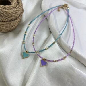 گردنبند زنانه مهره ای تابستانی مدل قلب کد N5247