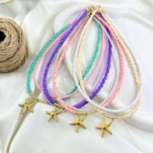 گردنبند زنانه مهره ای تابستانی مدل ستاره کد N5244